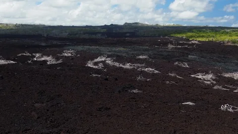 Volcanic damage pull away, aerial over Big Island of Hawaii Video stock 108467941