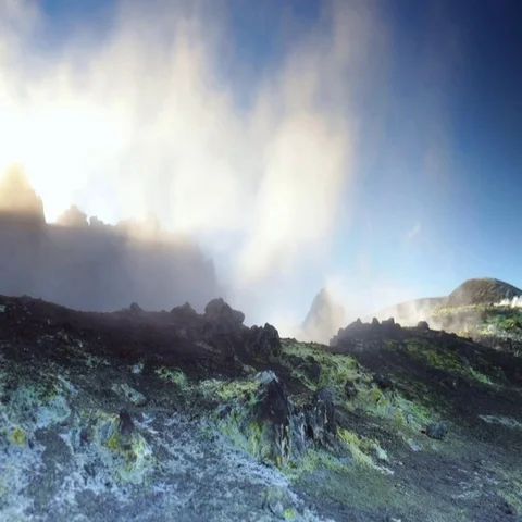 Volcanic degassing at dawn Stock Footage 69344533