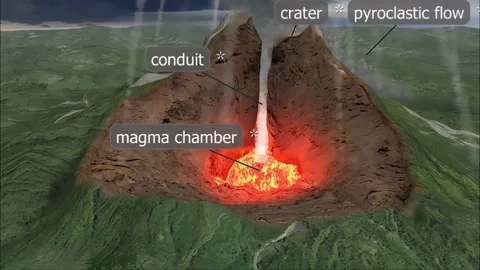 Volcanic eruption and lava flow Stock Footage 264051900
