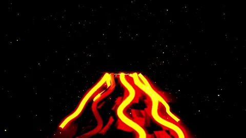 Volcanic eruption animation in dark space with glowing lava streams flowing.. Stock Footage 346532997
