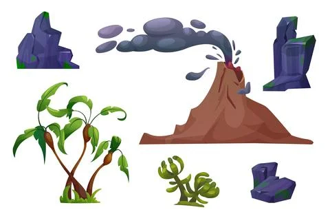 Volcanic eruption cartoon set Illustrazione stock
