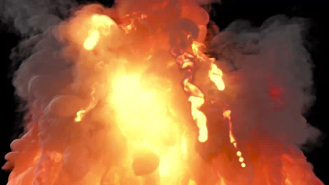 Volcanic eruption explosion with ember trails and smoke clouds - Alpha Channel Stock Footage 136044230