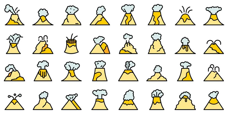 Volcanic eruption icons set vector flat Stock Illustration
