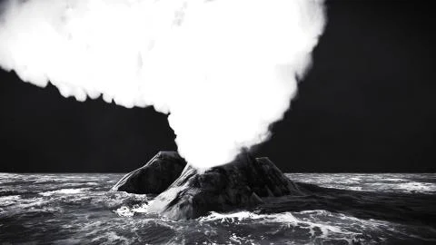 Volcanic eruption on island 3d rendering Stock Illustration