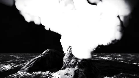 Volcanic eruption on island 3d rendering Stock Illustration
