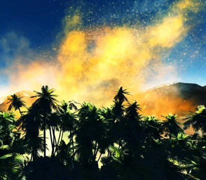 Volcanic eruption on island Ilustração Stock