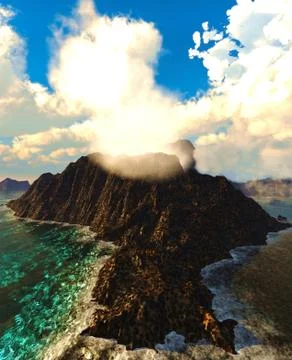 Volcanic eruption on island Ilustração Stock
