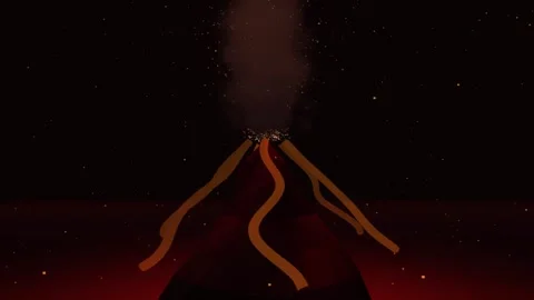 Volcanic eruption with lava flow during nighttime with smoke plumes and glo.. Video stock 347018091