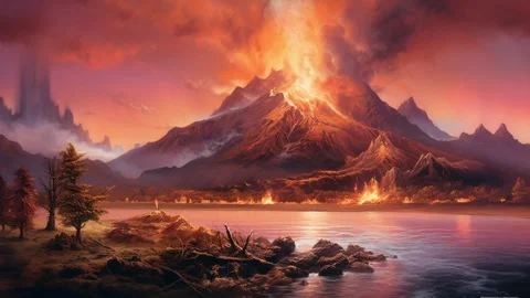 A Volcanic Eruption With Lava Flow Stock Footage 241943262