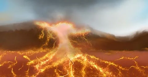 Volcanic eruption, Lava flow Stock Illustration