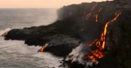 Volcanic Eruption Lava Flowing Into The Ocean Hawaii Stock Footage