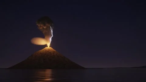 Volcanic Eruption With Lightning and Ash Plume at Night Animation 動画素材 347279729