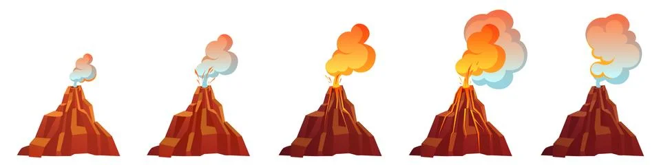 Volcanic eruption process in different stages イラスト素材