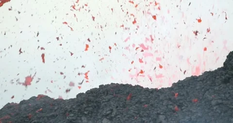 Volcanic eruption red hot lava closeup eruption volcano mountain Video stock 336579894