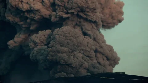 Volcanic eruption spewing massive ash cloud into the sky Stock Footage 330283528