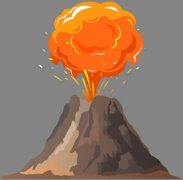 Volcanic eruption stages set. Steaming volcano, burning magma approach, splash Stock Illustration