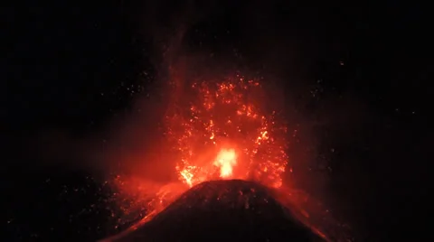 Volcanic explosion, Mount Etna eruption, Eruptive explosion of volcano. Stock Footage 32706868