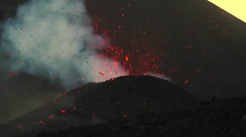 Volcanic explosions with lava in the air Stock Footage 53304738