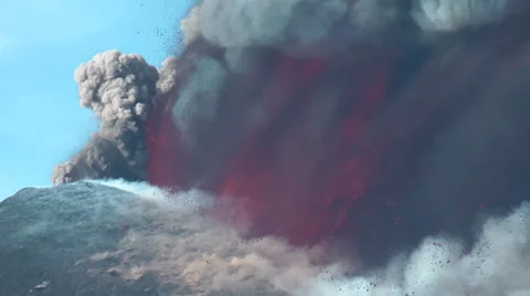Volcanic explosions of Mount Etna Stock Footage 25424235