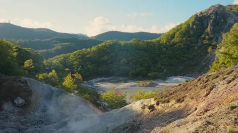 Volcanic geothermal activity at Jigokudani Hell Valley in Noboribetsu, Japan Video stock 340627152