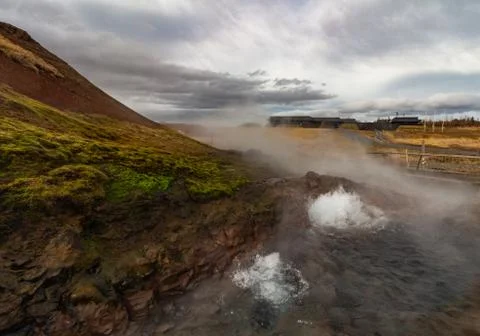 Volcanic hot springs bubbling Stock Photos