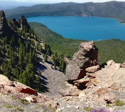Volcanic lake view Stock Photos