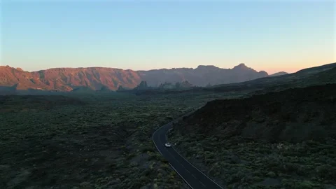 Volcanic landscape and winding road near Roques de García, Teide National Park Stock Footage 345534367