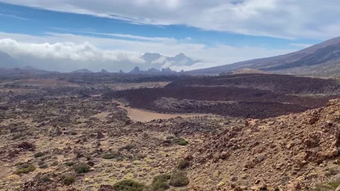 Volcanic Landscape Lava Field Panoramic Teide National Park Canary Islands Stock Footage