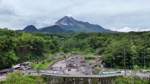 Volcanic Landscape of Merapi Mountain in Central Java Stock Footage 332532631