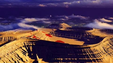 Volcanic landscape panorama 库存插图