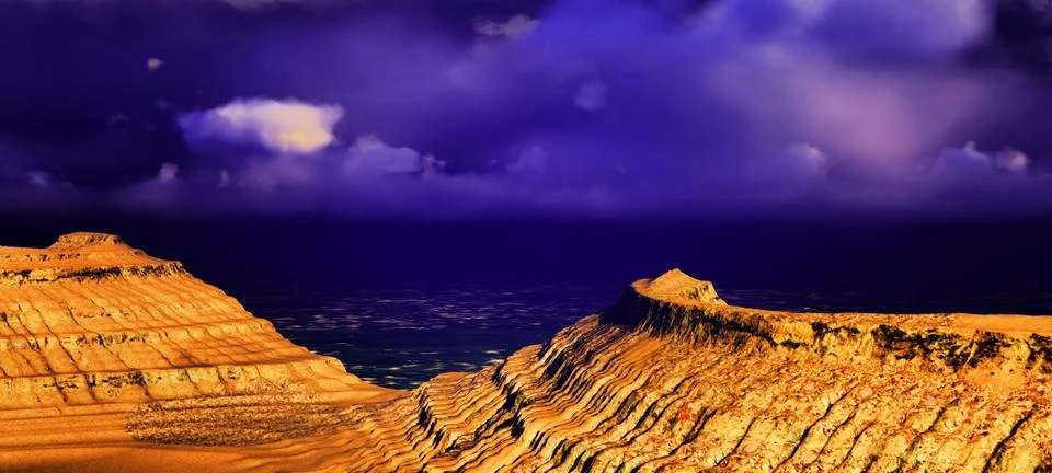Volcanic landscape panorama Stock Illustration