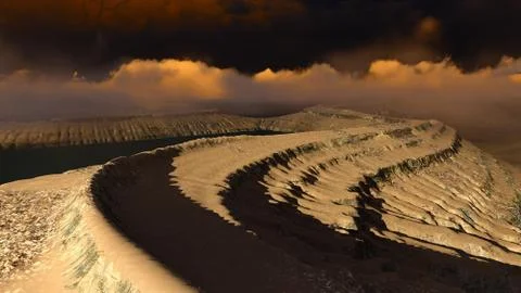 Volcanic landscape panorama Stock Illustration