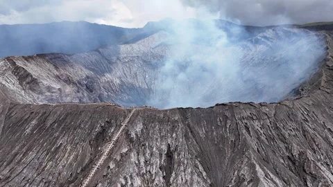 Volcanic Lava Field and Tengger Caldera Plain at Mount Bromo Java Indonesia Video stock 344892244