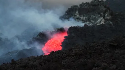 Volcanic lava flow during Etna eruption 2014 스톡 동영상 53299873