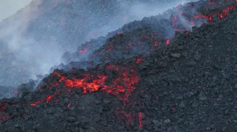 Volcanic lava flow on Mount Etna Stock Footage 53293707
