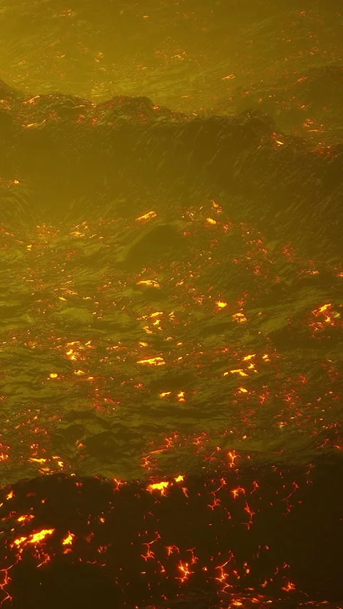Volcanic lava flows creating bright patterns on the surface of the ocean Stock Footage 334250945