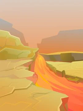 Volcanic lava flows. Rocky cliffs. Underground natural landscape with rocks and Stock Illustration