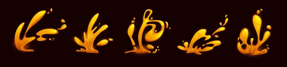 Volcanic lava splashes set on black background Stock Illustration