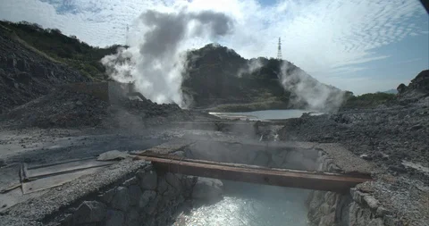Volcanic Mountain With Steam From Sulfur In Surfur Valley, Taiwan.05 Stock Footage 121663751