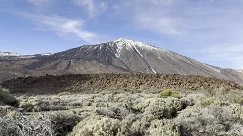 Volcanic Plains with Pico de Teide in Background Tenerife Winter Stock Footage 330427851