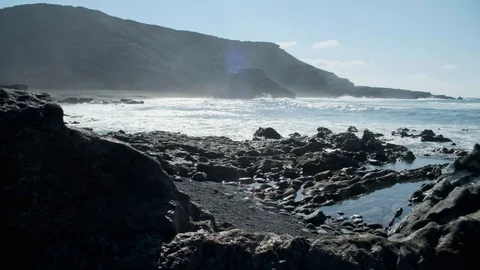 Volcanic Rock Beach Waves Stock Footage 101830803