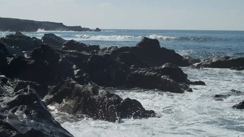 Volcanic Rock Coast Waves Splash Stock Footage 101831989