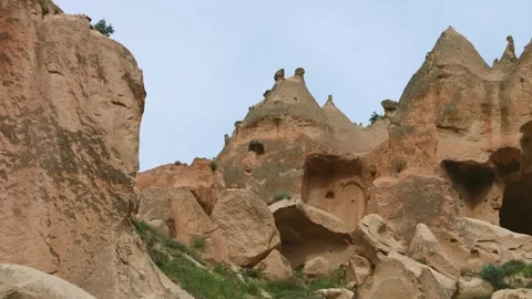 Volcanic Rock Formations and Cave Houses in Cappadocia, Turkey 스톡 동영상 332544257