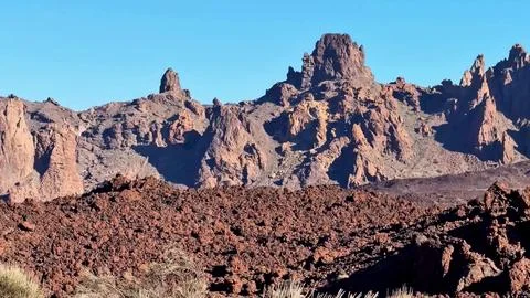 The volcanic rock formations create a stunning display in a captivating scenic Stock Photos