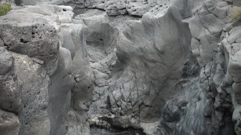 Volcanic Rock Sicily Nature Split By Fault Smoothed By Waters Gorge Simeto River Stock Footage 150186901