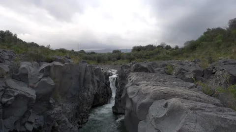 Volcanic Rock Sicily Nature Split By Fault Smoothed By Waters Gorge Simeto River Stock Footage 150196326