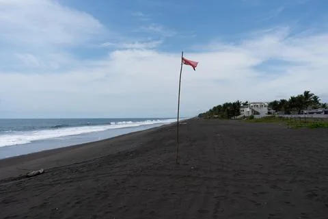 Volcanic Sand Beach with Strong Wind and Stormy Sea Stock Photos