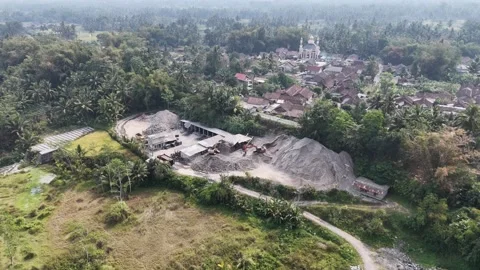 Volcanic Sand Mining. Aggregates Processing Site near Active Volcano. Stock Footage 339641617