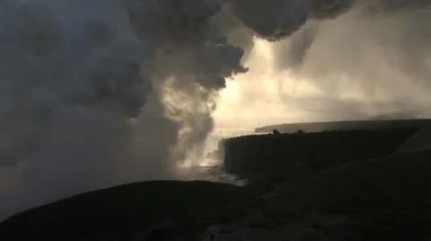 Volcanic Steam Cloud Rising From the Ocean Video stock 19289890