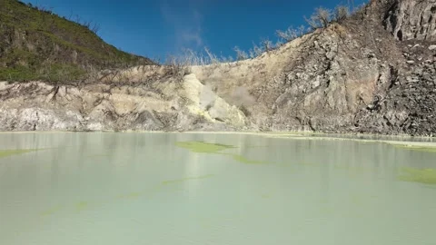 Volcanic Steam Rising from Active White Crater Ciwidey Aerial 스톡 동영상 314092604